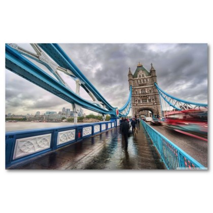 Αφίσα (Λονδίνο, tower bridge, κτίρια, Τάμεσης, αυτοκίνητα, άνθρωποι, αρχιτεκτονική)